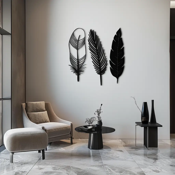 Geometric Feather Metal Wall Art - Modern Boho Steel Decor - KAF117