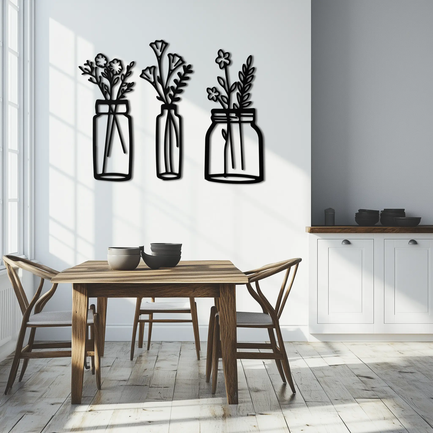 Floral Vase Metal Wall Art - 3-Piece Modern Steel Wall Decor - KAF118 by Enova Art