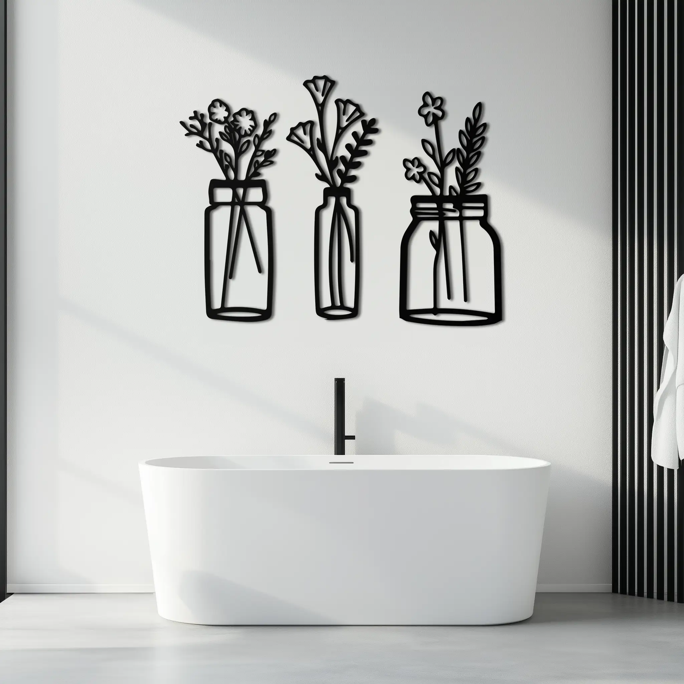 Floral Vase Metal Wall Art - 3-Piece Modern Steel Wall Decor - KAF118 by Enova Art