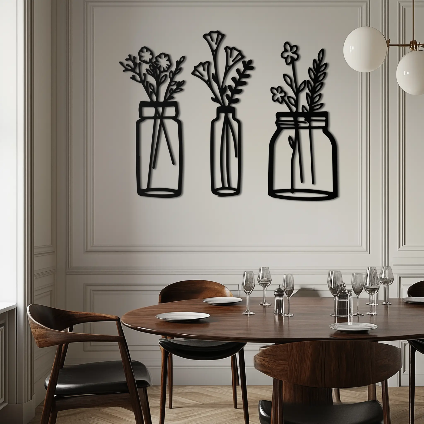Floral Vase Metal Wall Art - 3-Piece Modern Steel Wall Decor - KAF118 by Enova Art