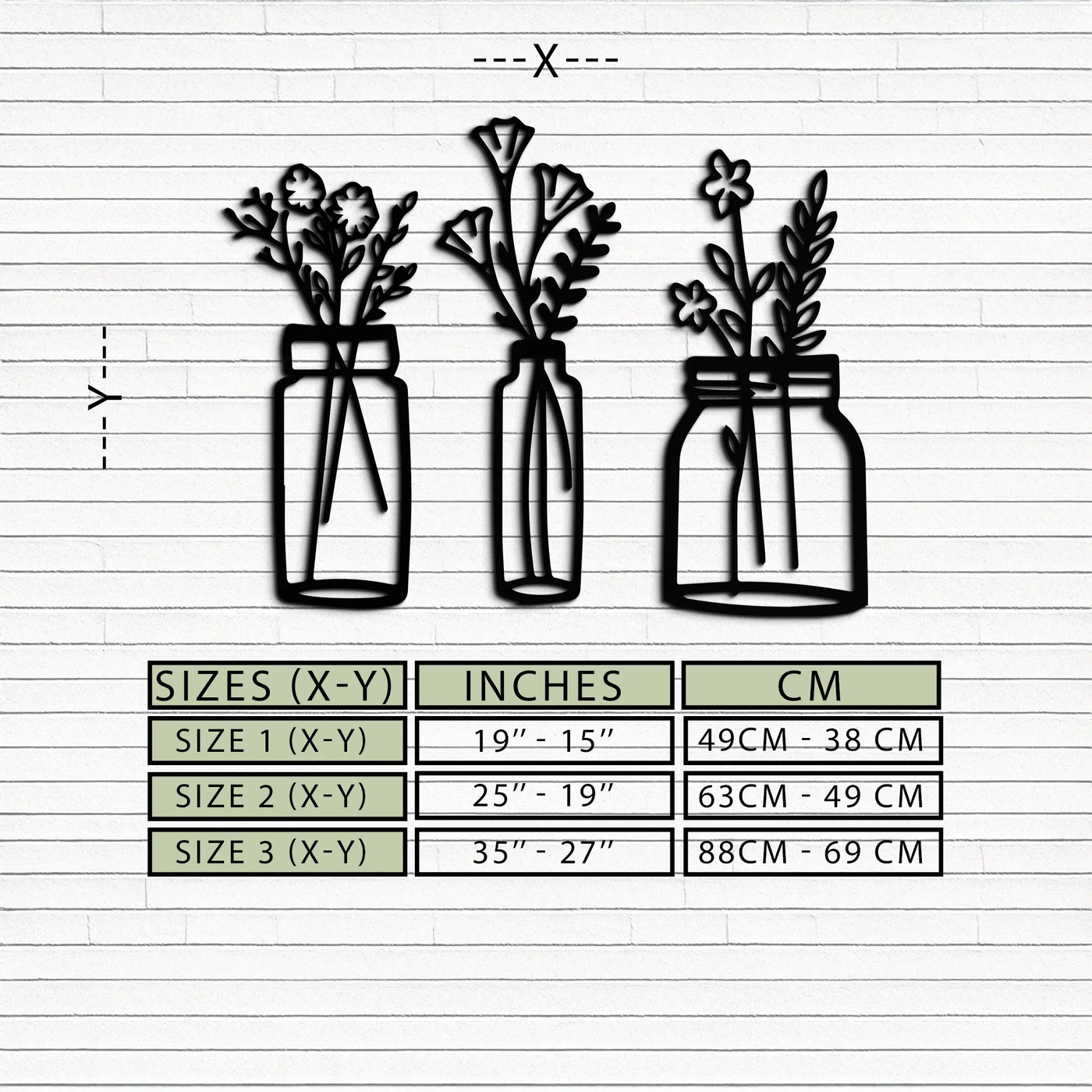 Floral Vase Metal Wall Art - 3-Piece Modern Steel Wall Decor - KAF118 by Enova Art