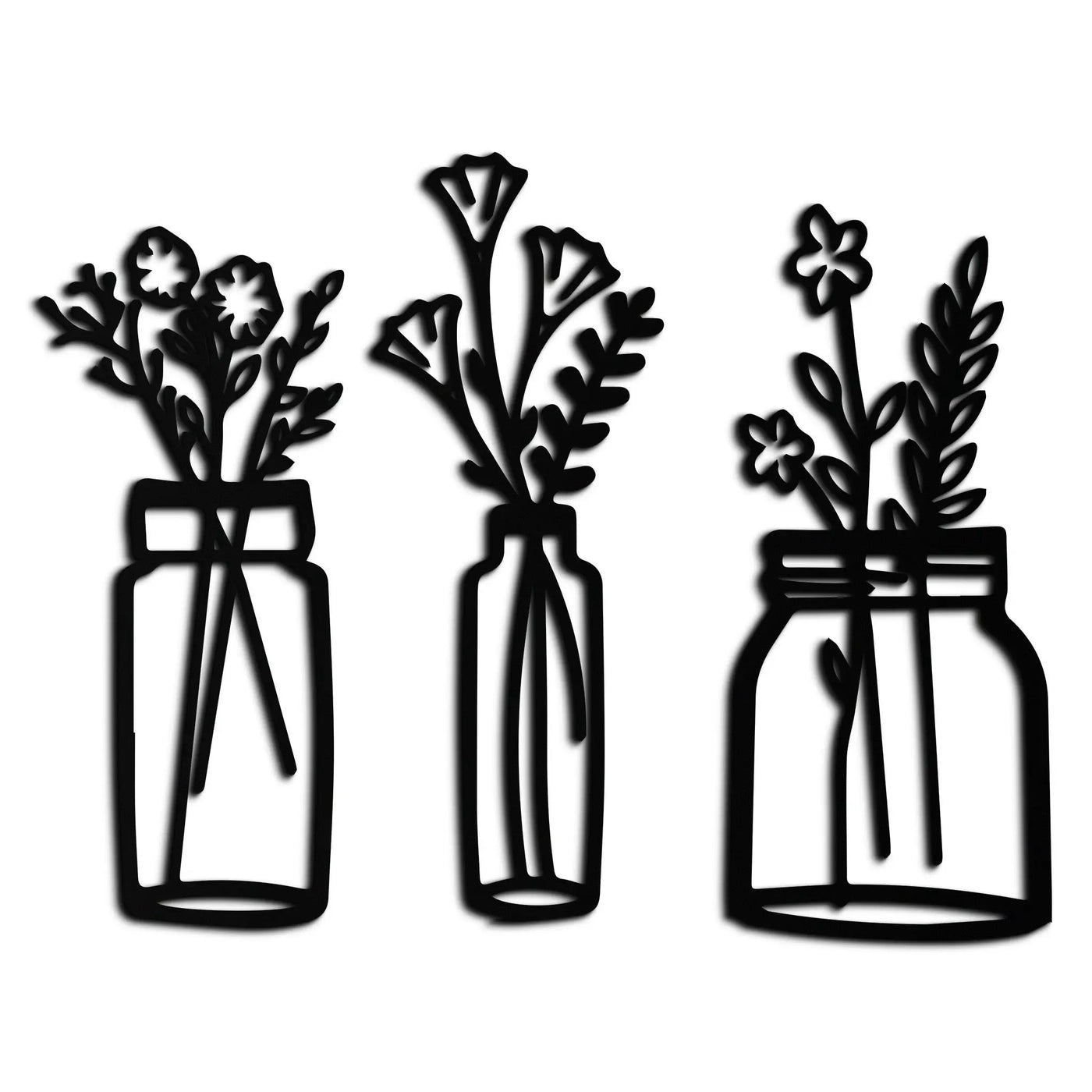 Floral Vase Metal Wall Art - 3-Piece Modern Steel Wall Decor - KAF118 by Enova Art
