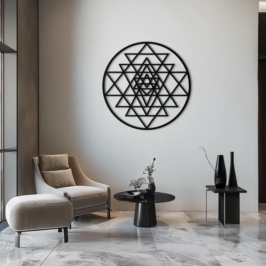 Geometric Sri Yantra Metal Wall Art - Sacred Geometry Steel Decor - KAF122 by Enova Art