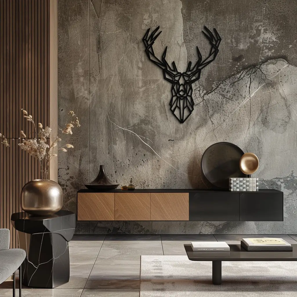 Geometric Deer Head Metal Wall Art - Modern Minimalist Steel Decor - KAF123 by Enova Art