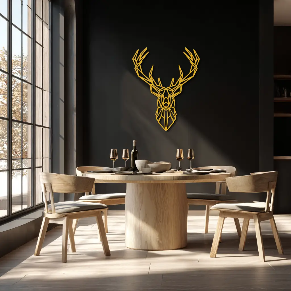 Geometric Deer Head Metal Wall Art - Modern Minimalist Steel Decor - KAF123 by Enova Art