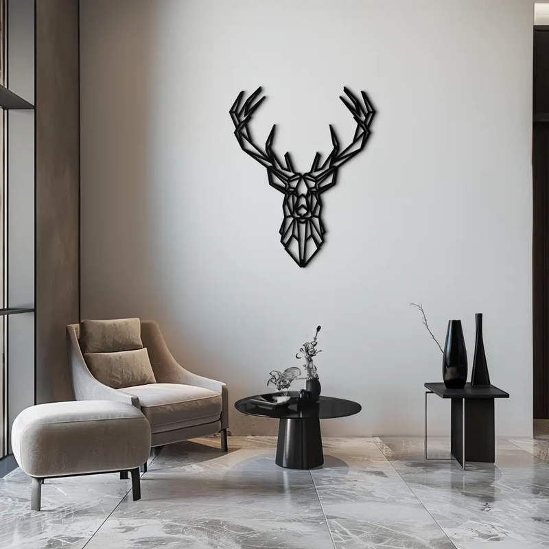 Geometric Deer Head Metal Wall Art - Modern Minimalist Steel Decor - KAF123 by Enova Art
