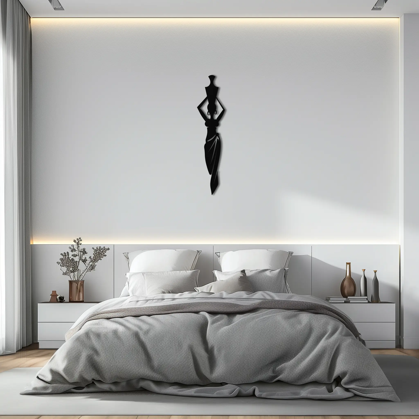 Abstract African Woman Metal Wall Art - Modern Black Steel Wall Decor - KAF125 by Enova Art