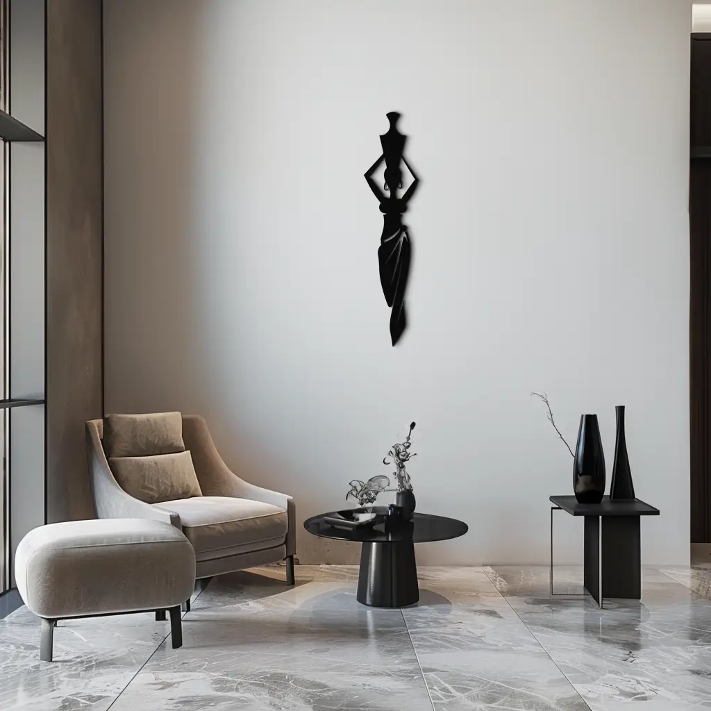 Abstract African Woman Metal Wall Art - Modern Black Steel Wall Decor - KAF125 by Enova Art