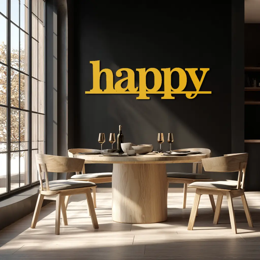 Happy Metal Wall Art - Modern Minimalist Word Sign Decor - KAF127 by Enova Art