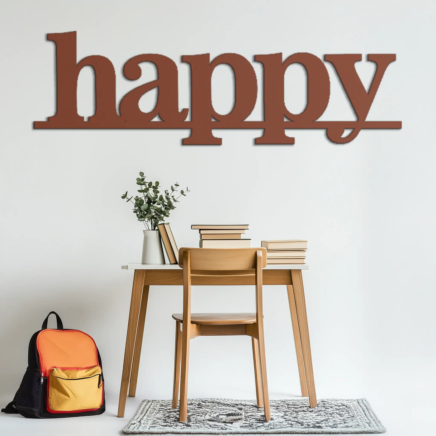 Happy Metal Wall Art - Modern Minimalist Word Sign Decor - KAF127 by Enova Art