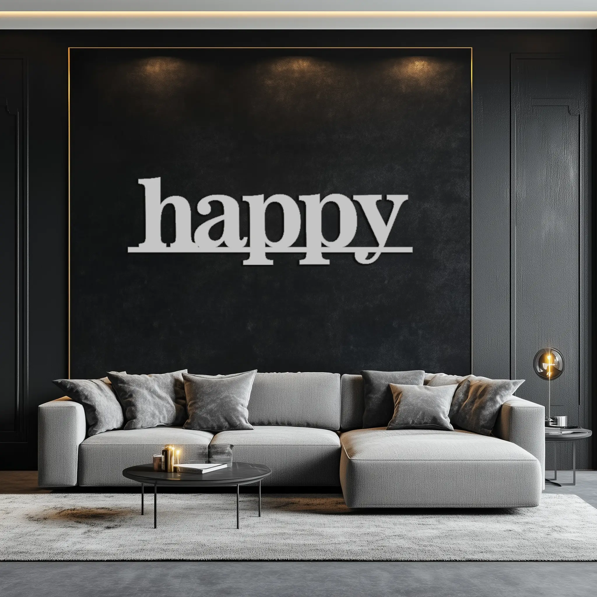 Happy Metal Wall Art - Modern Minimalist Word Sign Decor - KAF127 by Enova Art