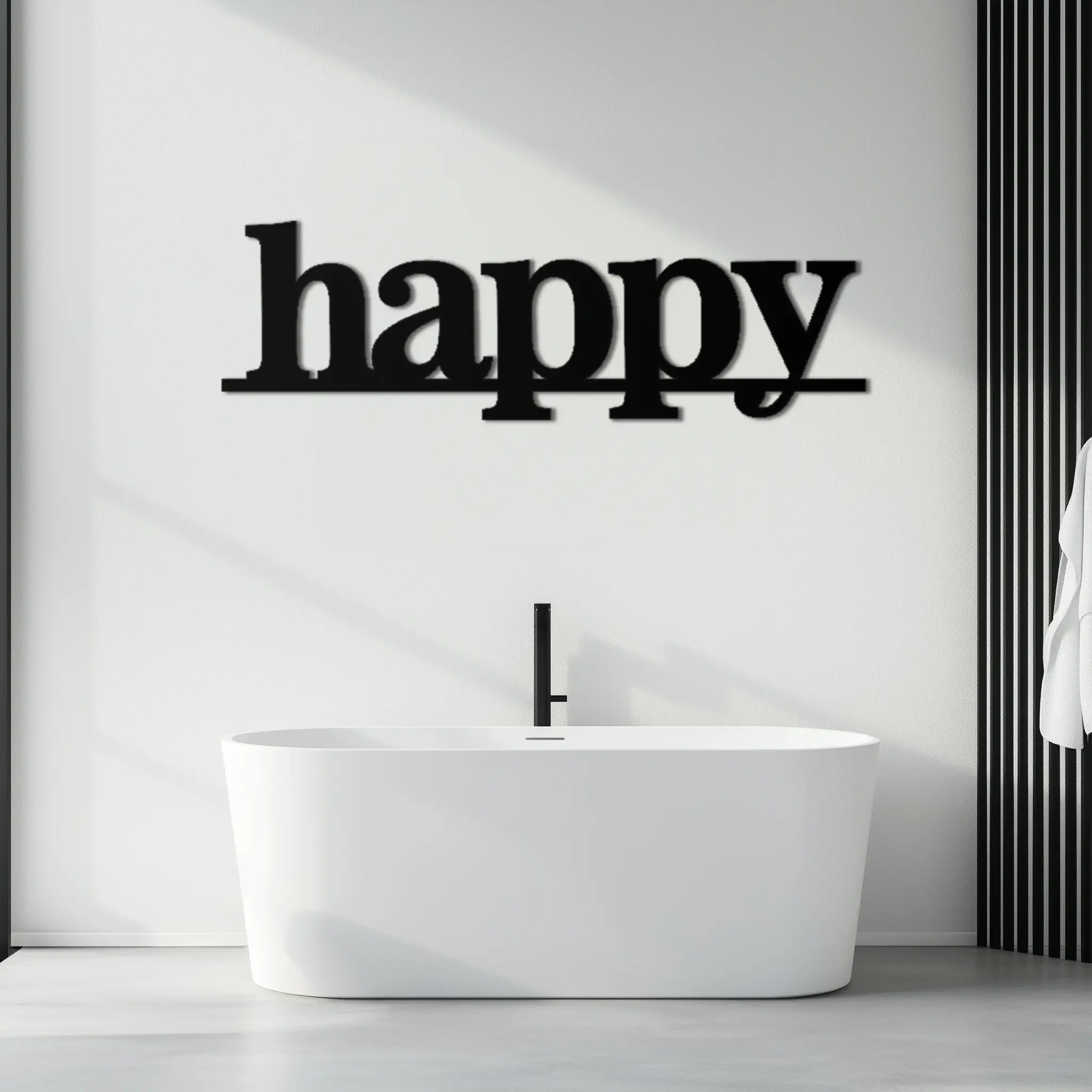 Happy Metal Wall Art - Modern Minimalist Word Sign Decor - KAF127 by Enova Art