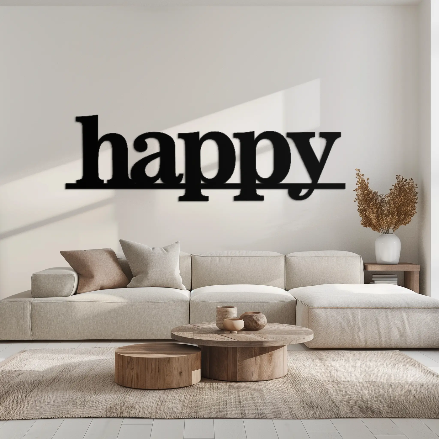 Happy Metal Wall Art - Modern Minimalist Word Sign Decor - KAF127 by Enova Art