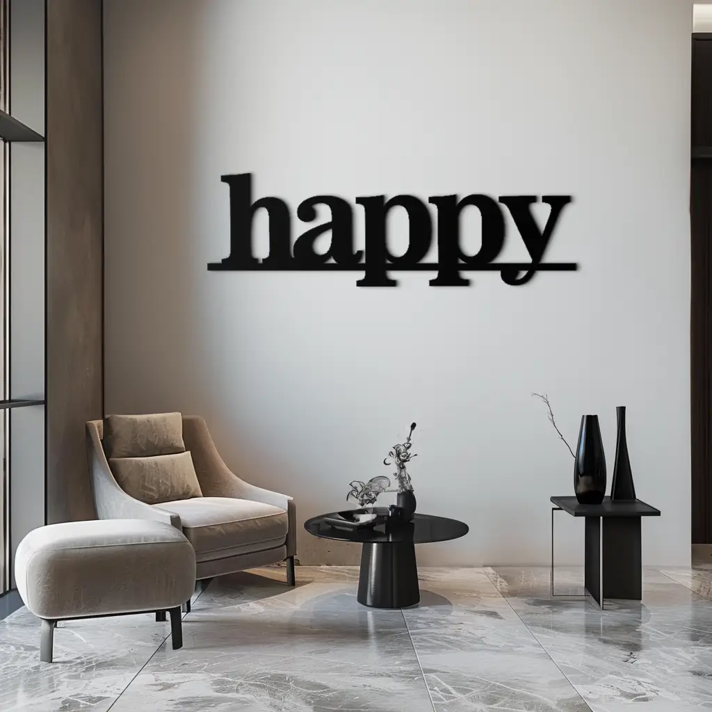 Happy Metal Wall Art - Modern Minimalist Word Sign Decor - KAF127 by Enova Art