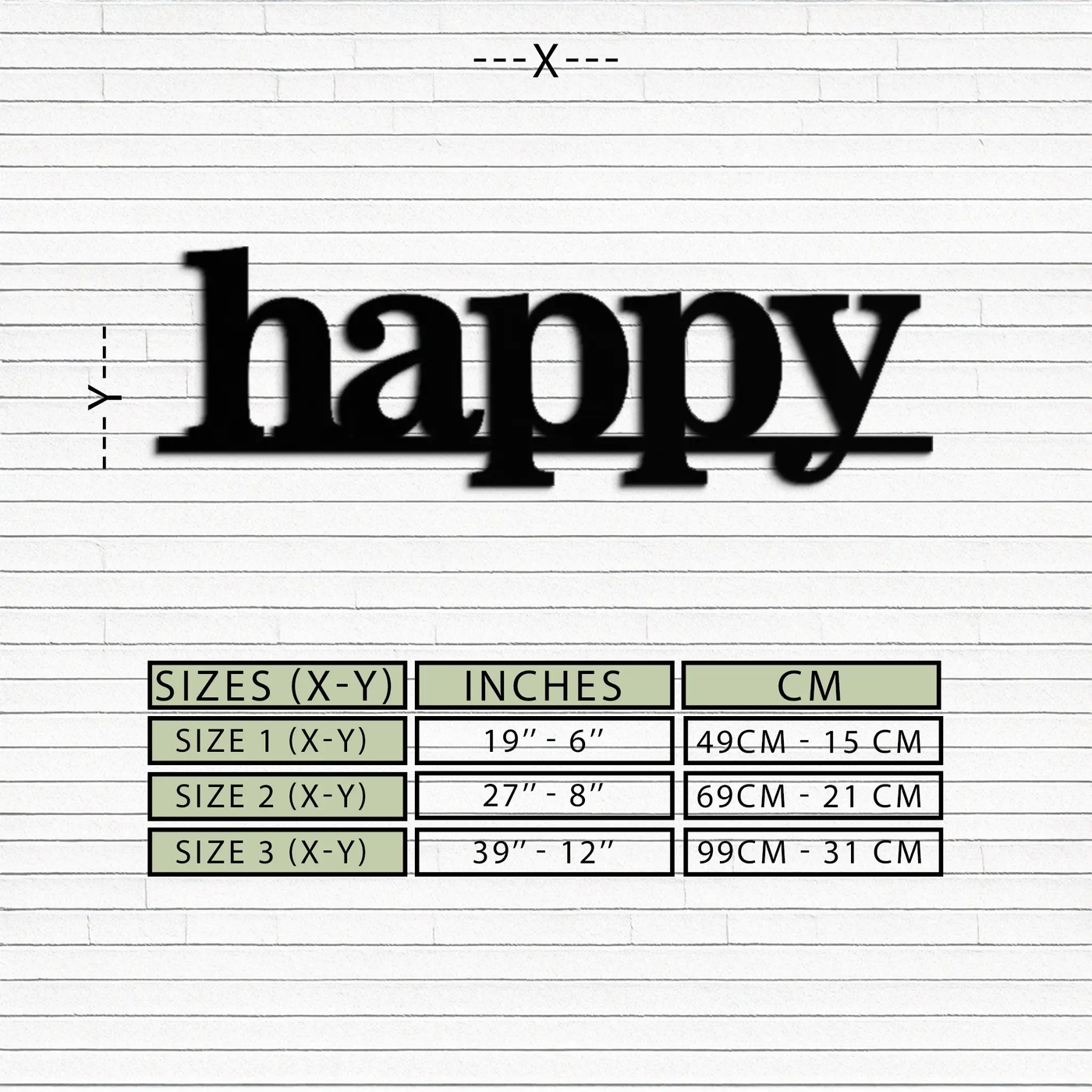 Happy Metal Wall Art - Modern Minimalist Word Sign Decor - KAF127 by Enova Art