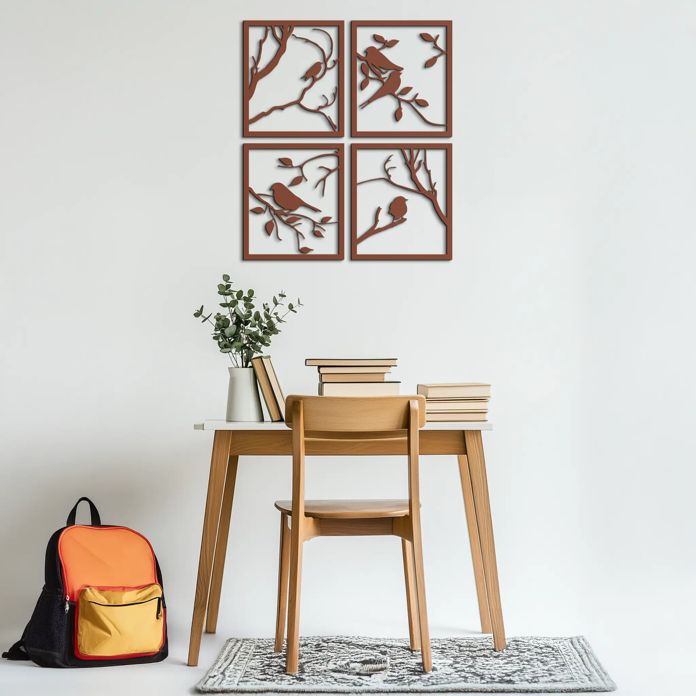 Bird Silhouette Metal Wall Art - 4-Piece Modern Steel Wall Decor - KAF128 by Enova Art