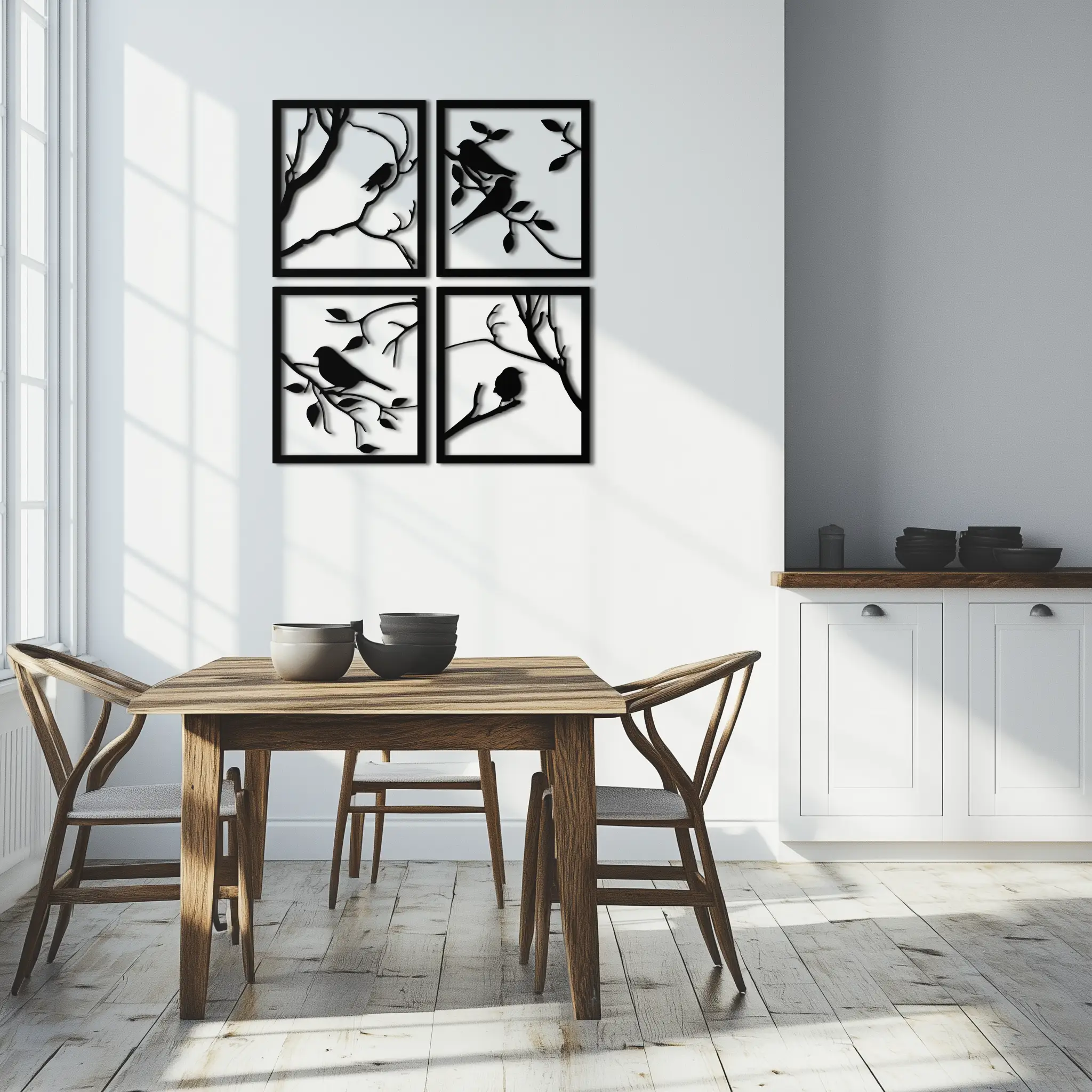 Bird Silhouette Metal Wall Art - 4-Piece Modern Steel Wall Decor - KAF128 by Enova Art