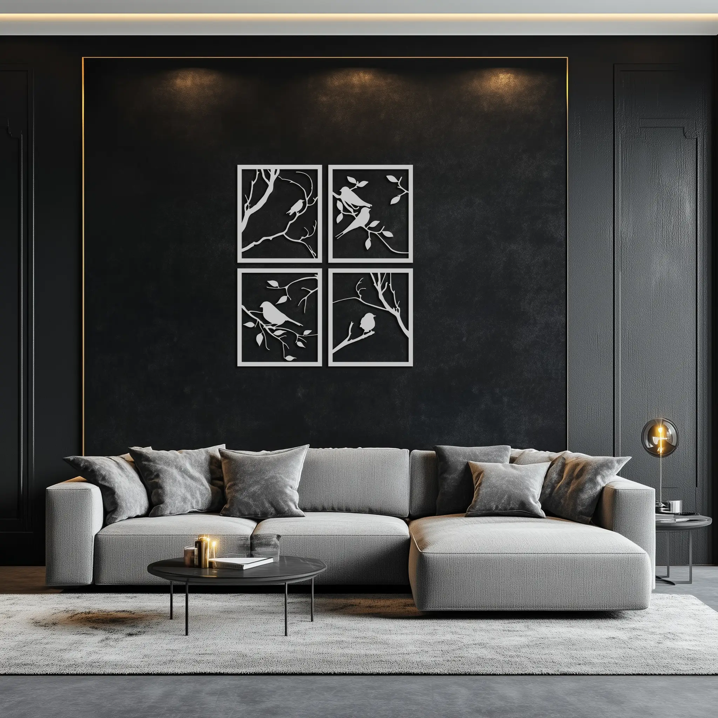 Bird Silhouette Metal Wall Art - 4-Piece Modern Steel Wall Decor - KAF128 by Enova Art