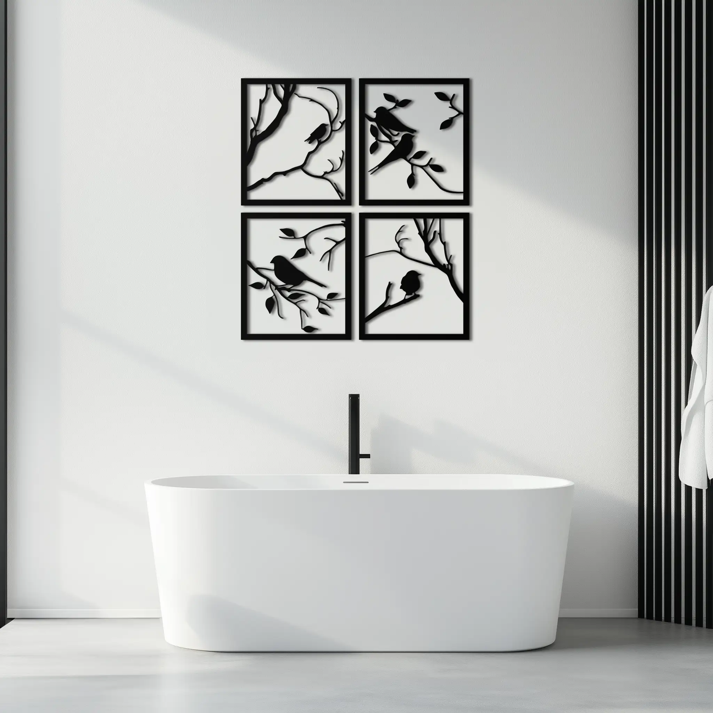 Bird Silhouette Metal Wall Art - 4-Piece Modern Steel Wall Decor - KAF128 by Enova Art