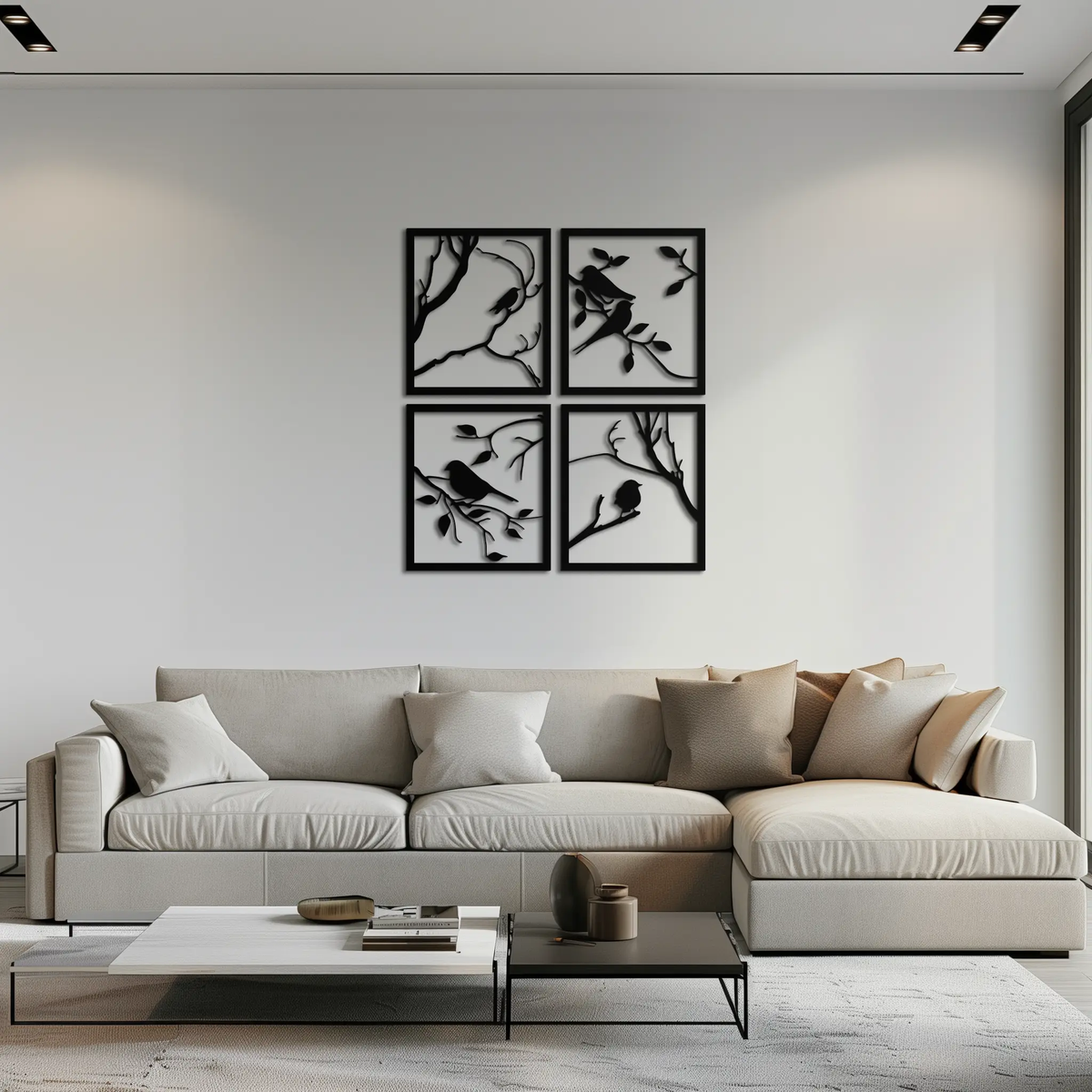 Bird Silhouette Metal Wall Art - 4-Piece Modern Steel Wall Decor - KAF128 by Enova Art