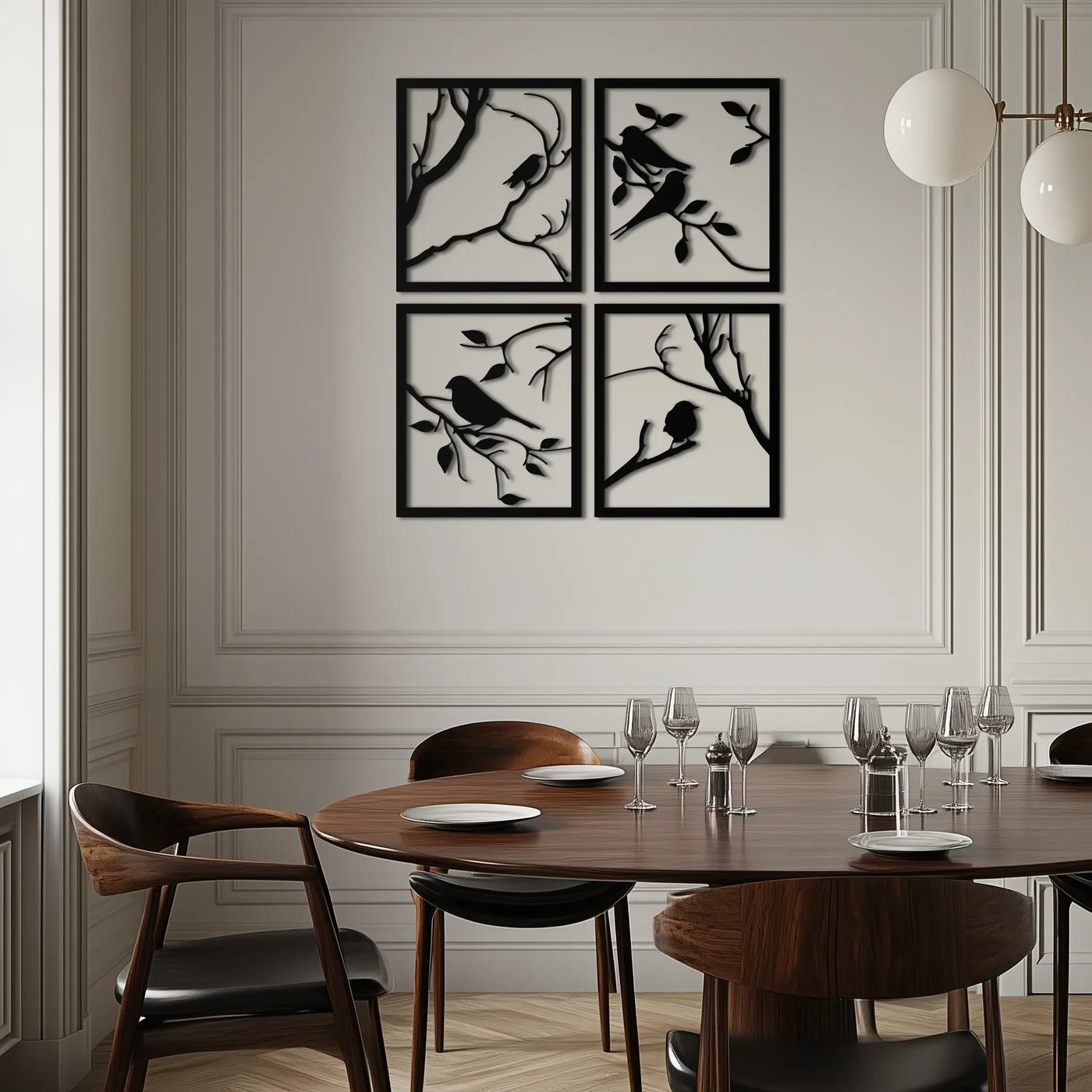 Bird Silhouette Metal Wall Art - 4-Piece Modern Steel Wall Decor - KAF128 by Enova Art