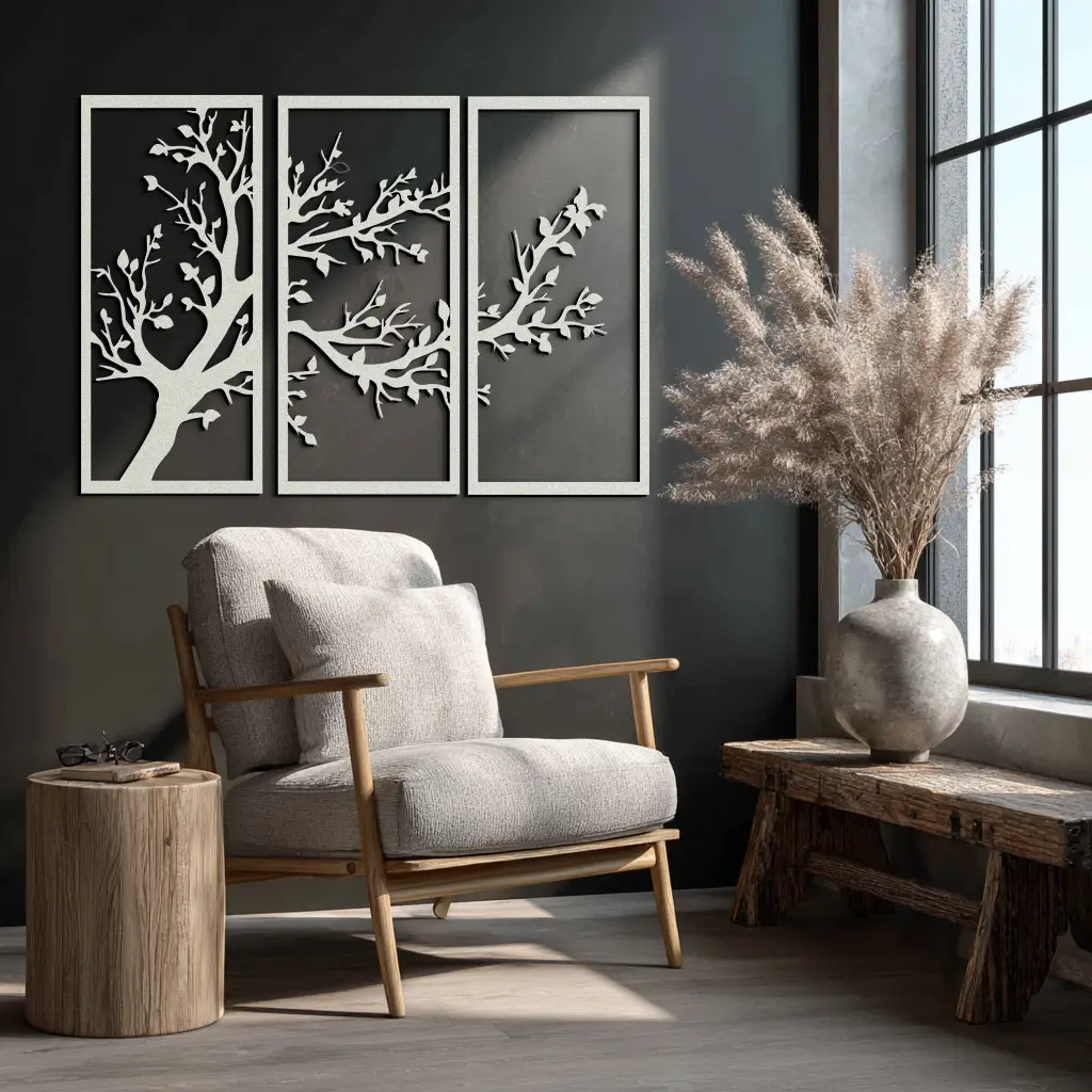 Branch Trio Metal Wall Art - 3-Piece Modern Steel Wall Decor - KAF132 by Enova Art