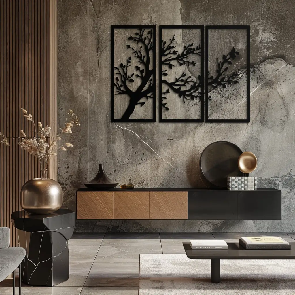 Branch Trio Metal Wall Art - 3-Piece Modern Steel Wall Decor - KAF132 by Enova Art