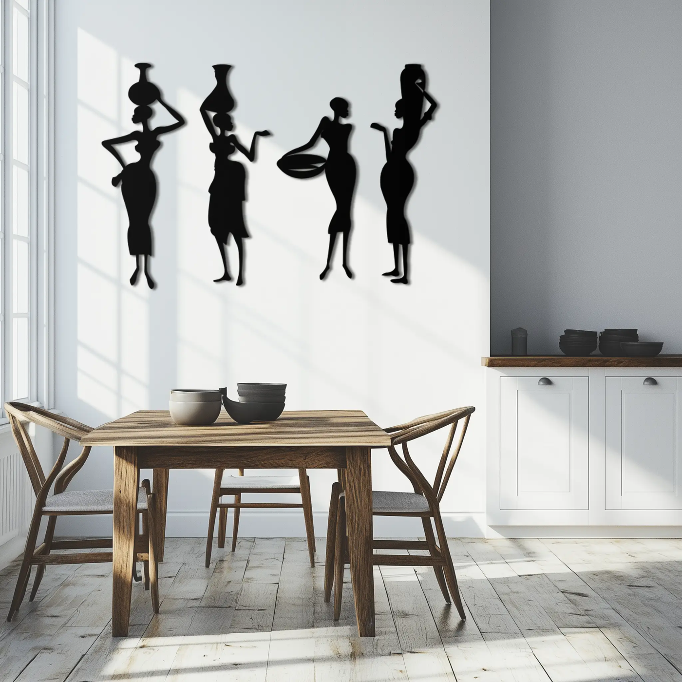 African Women Silhouette Metal Wall Art - Elegant Tribal Wall Decor - KAF136 by Enova Art