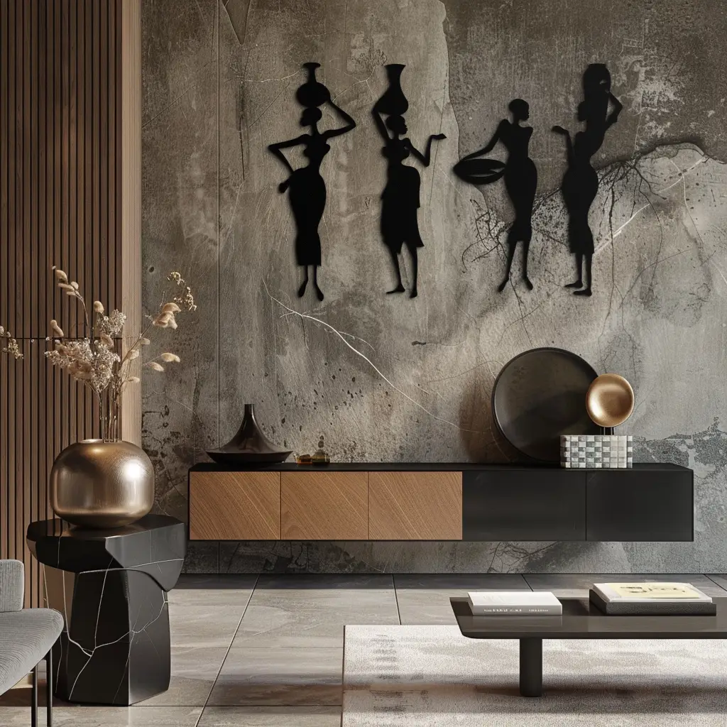 African Women Silhouette Metal Wall Art - Elegant Tribal Wall Decor - KAF136 by Enova Art