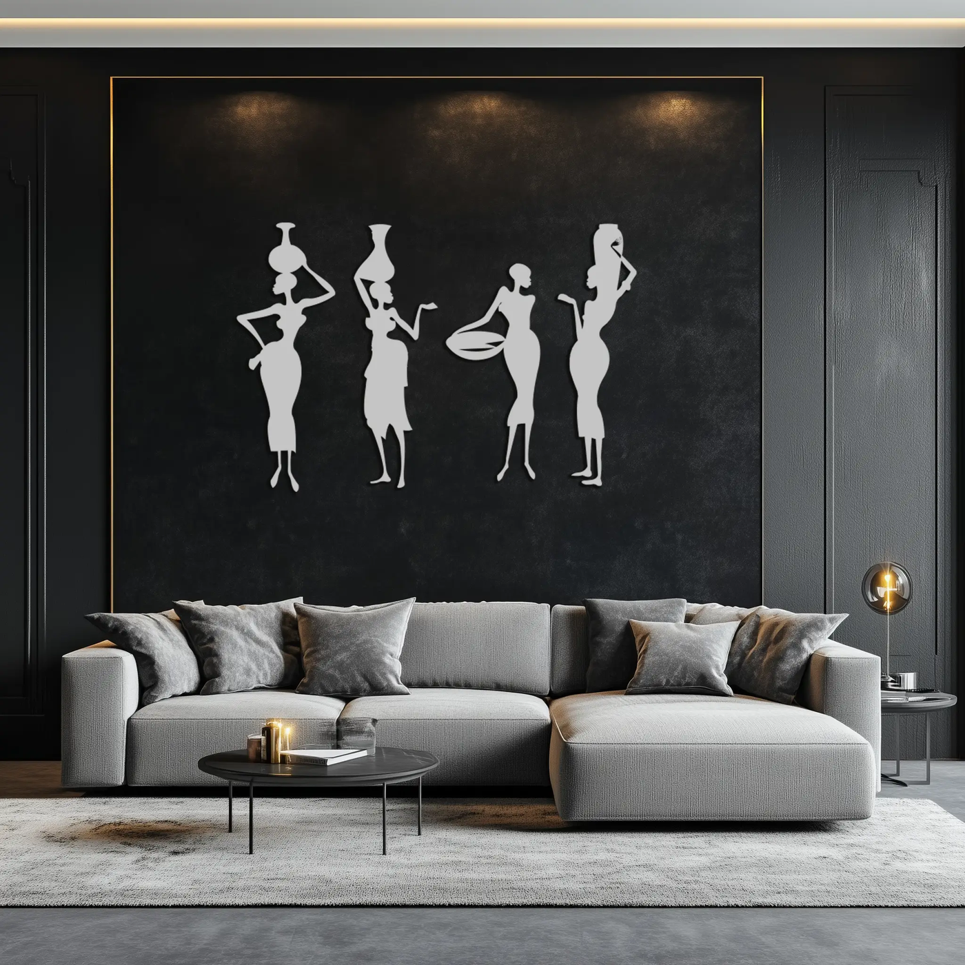African Women Silhouette Metal Wall Art - Elegant Tribal Wall Decor - KAF136 by Enova Art