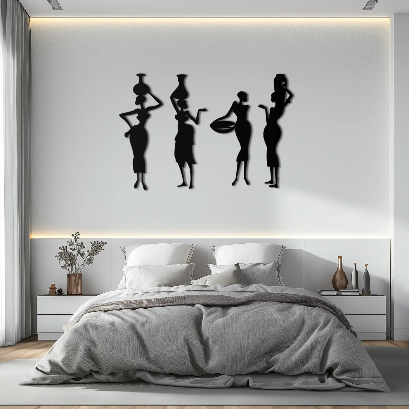 African Women Silhouette Metal Wall Art - Elegant Tribal Wall Decor - KAF136 by Enova Art