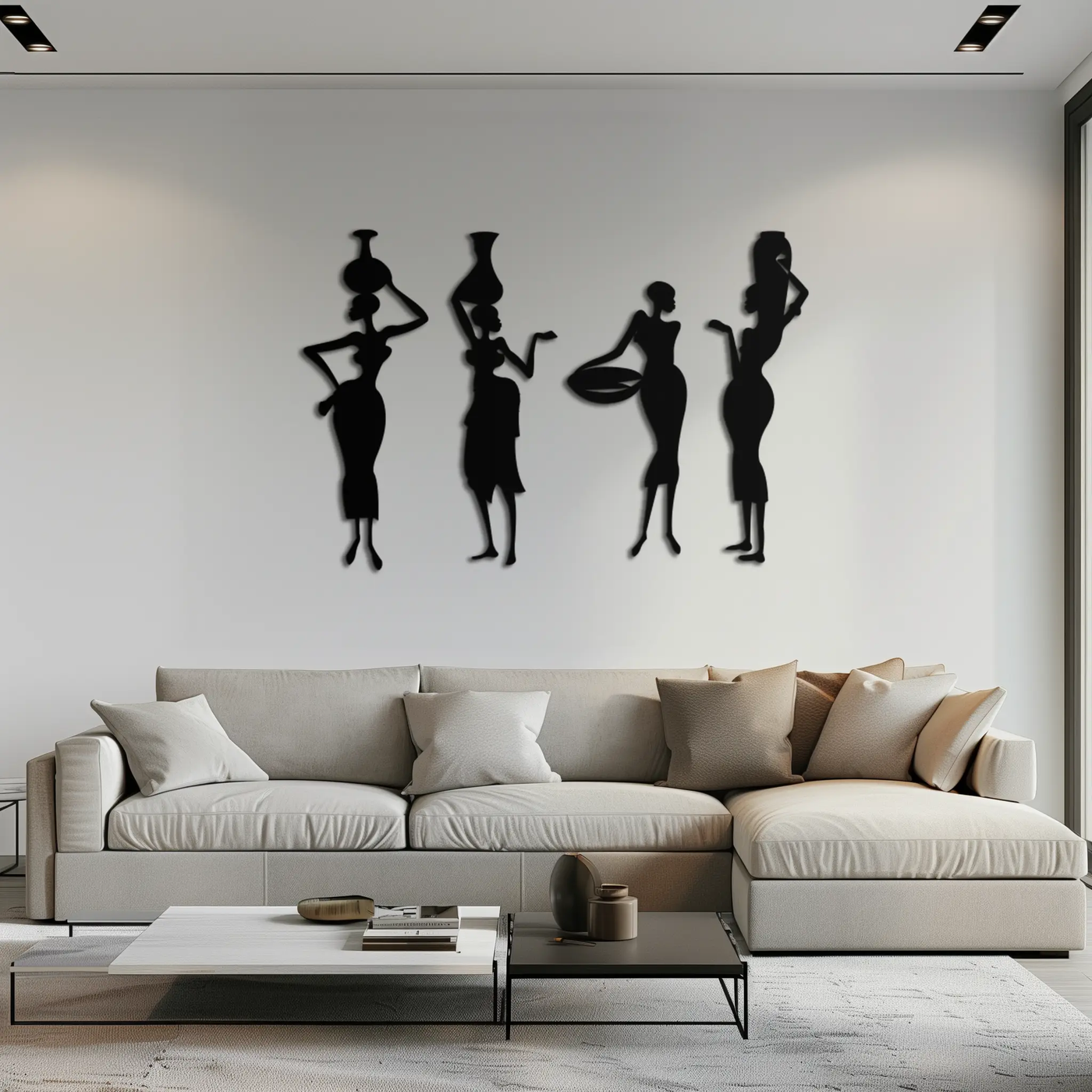 African Women Silhouette Metal Wall Art - Elegant Tribal Wall Decor - KAF136 by Enova Art