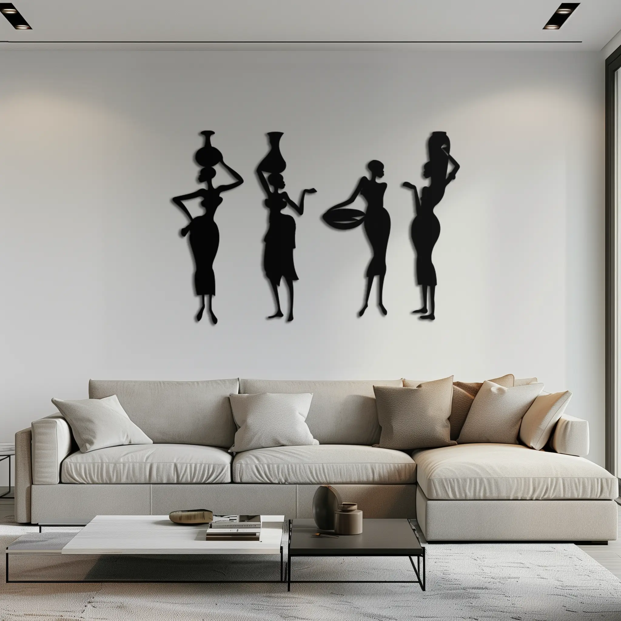 African Women Silhouette Metal Wall Art - Elegant Tribal Wall Decor - KAF136 by Enova Art