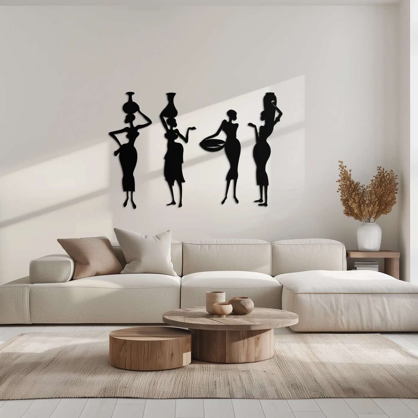 African Women Silhouette Metal Wall Art - Elegant Tribal Wall Decor - KAF136 by Enova Art