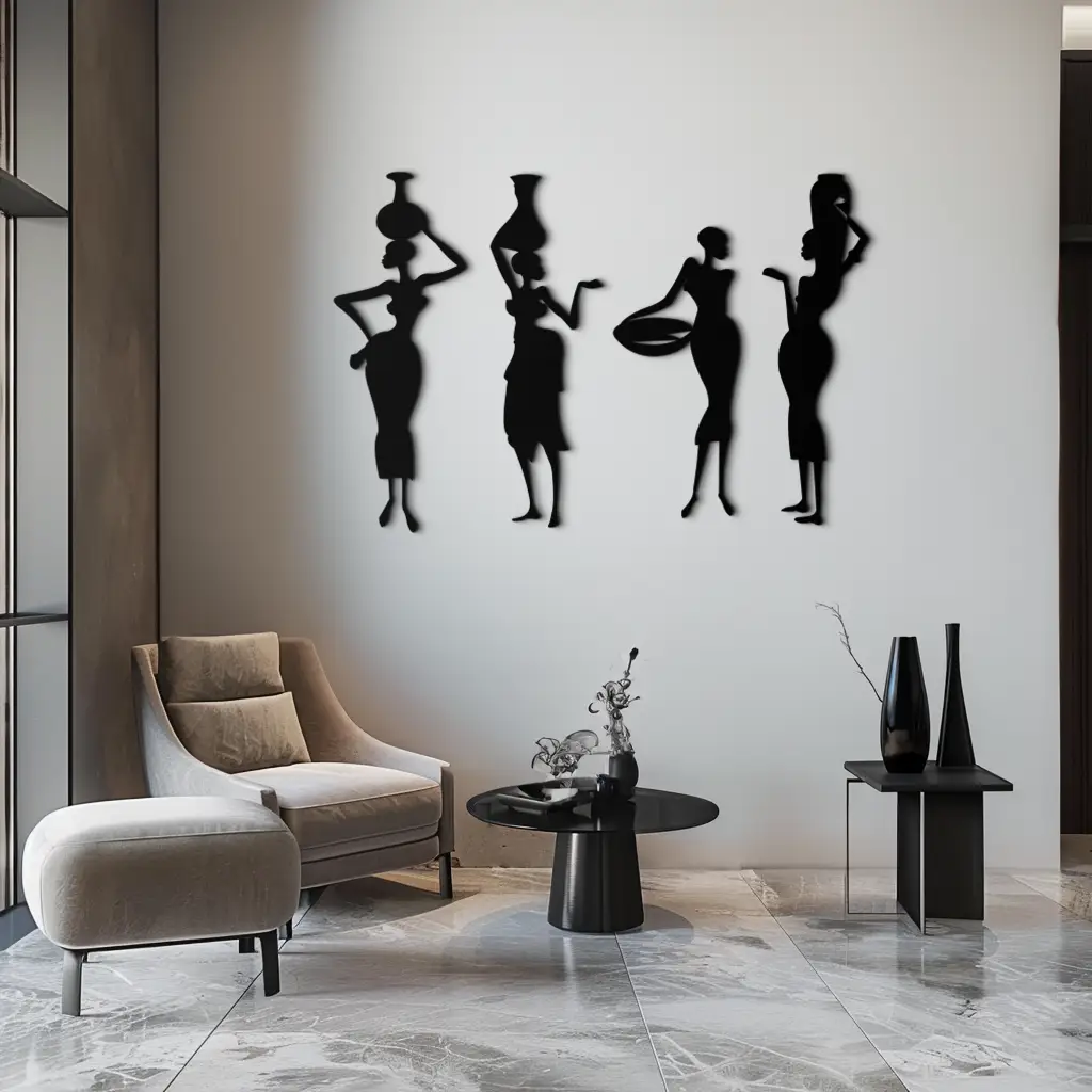 African Women Silhouette Metal Wall Art - Elegant Tribal Wall Decor - KAF136 by Enova Art