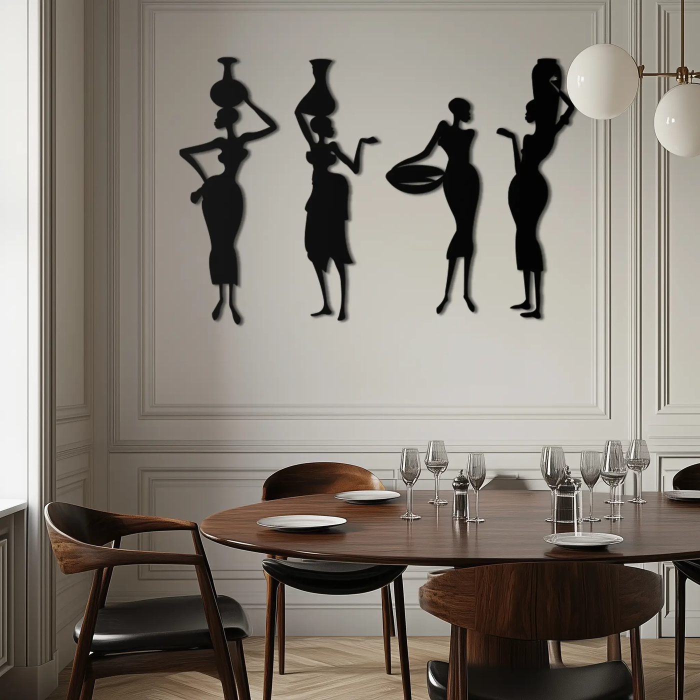 African Women Silhouette Metal Wall Art - Elegant Tribal Wall Decor - KAF136 by Enova Art