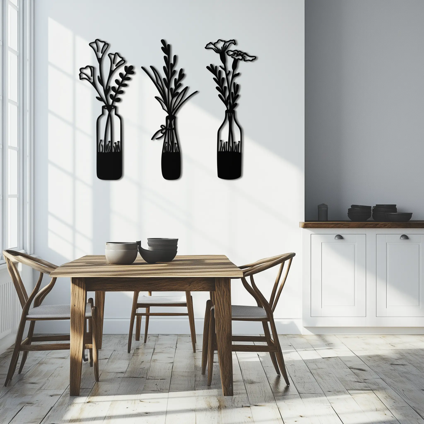 Rustic Floral Bottle Metal Wall Art - Elegant Vase & Flower Steel Decor - KAF142 by Enova Art