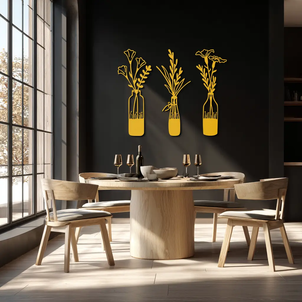 Rustic Floral Bottle Metal Wall Art - Elegant Vase & Flower Steel Decor - KAF142 by Enova Art