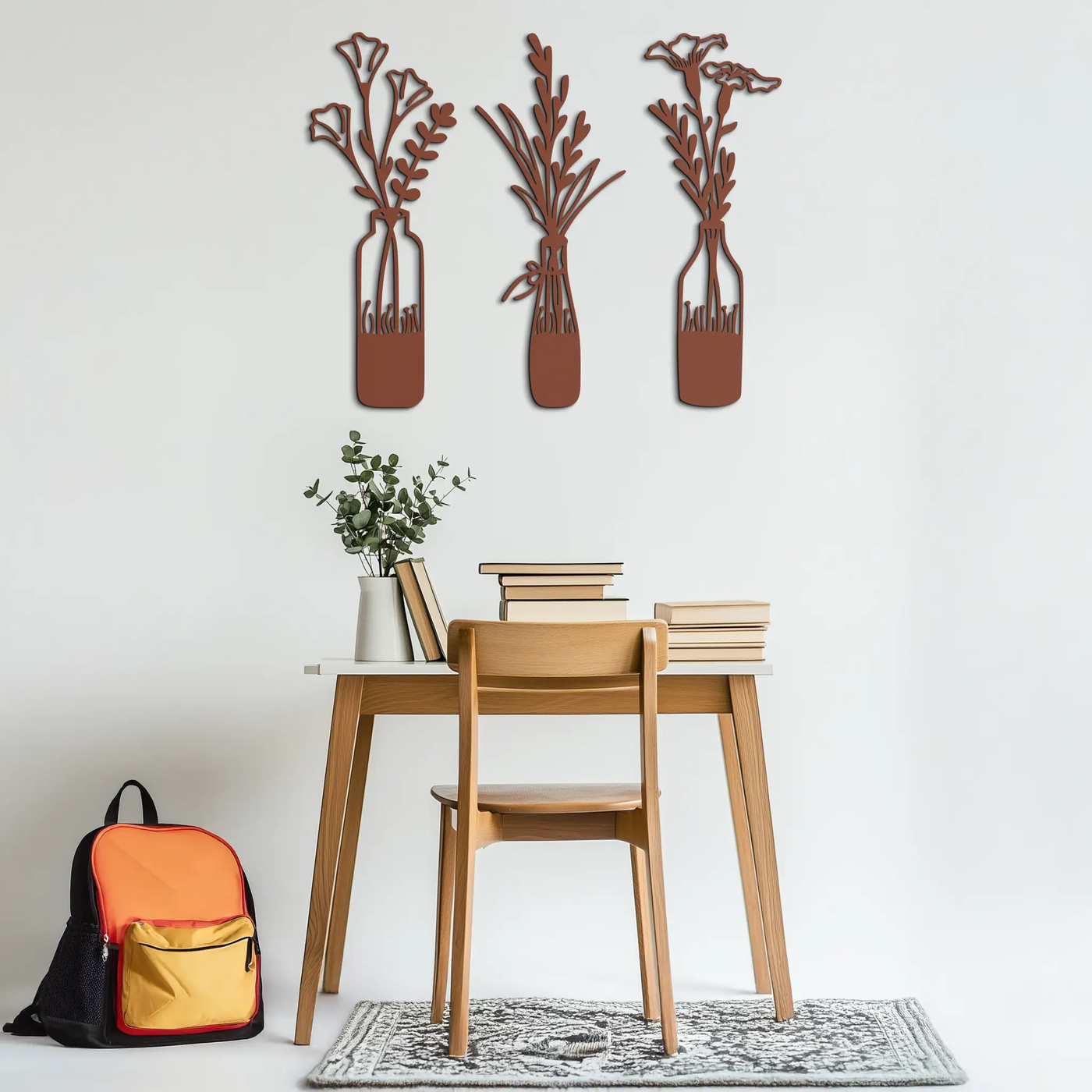 Rustic Floral Bottle Metal Wall Art - Elegant Vase & Flower Steel Decor - KAF142 by Enova Art