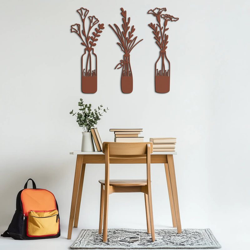 Rustic Floral Bottle Metal Wall Art - Elegant Vase & Flower Steel Decor - KAF142 by Enova Art