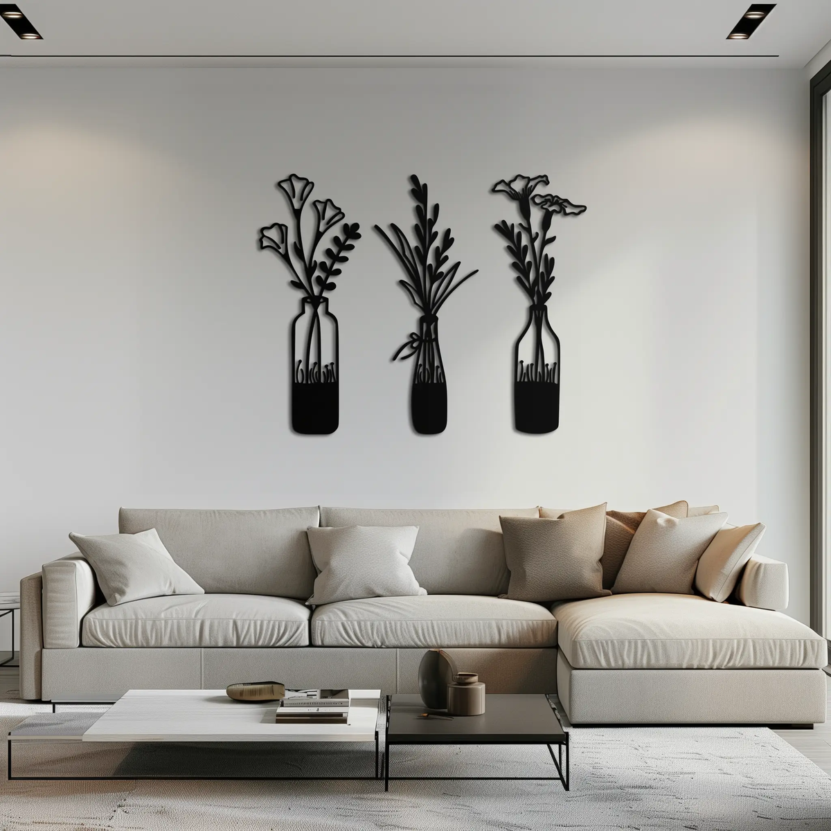 Rustic Floral Bottle Metal Wall Art - Elegant Vase & Flower Steel Decor - KAF142 by Enova Art