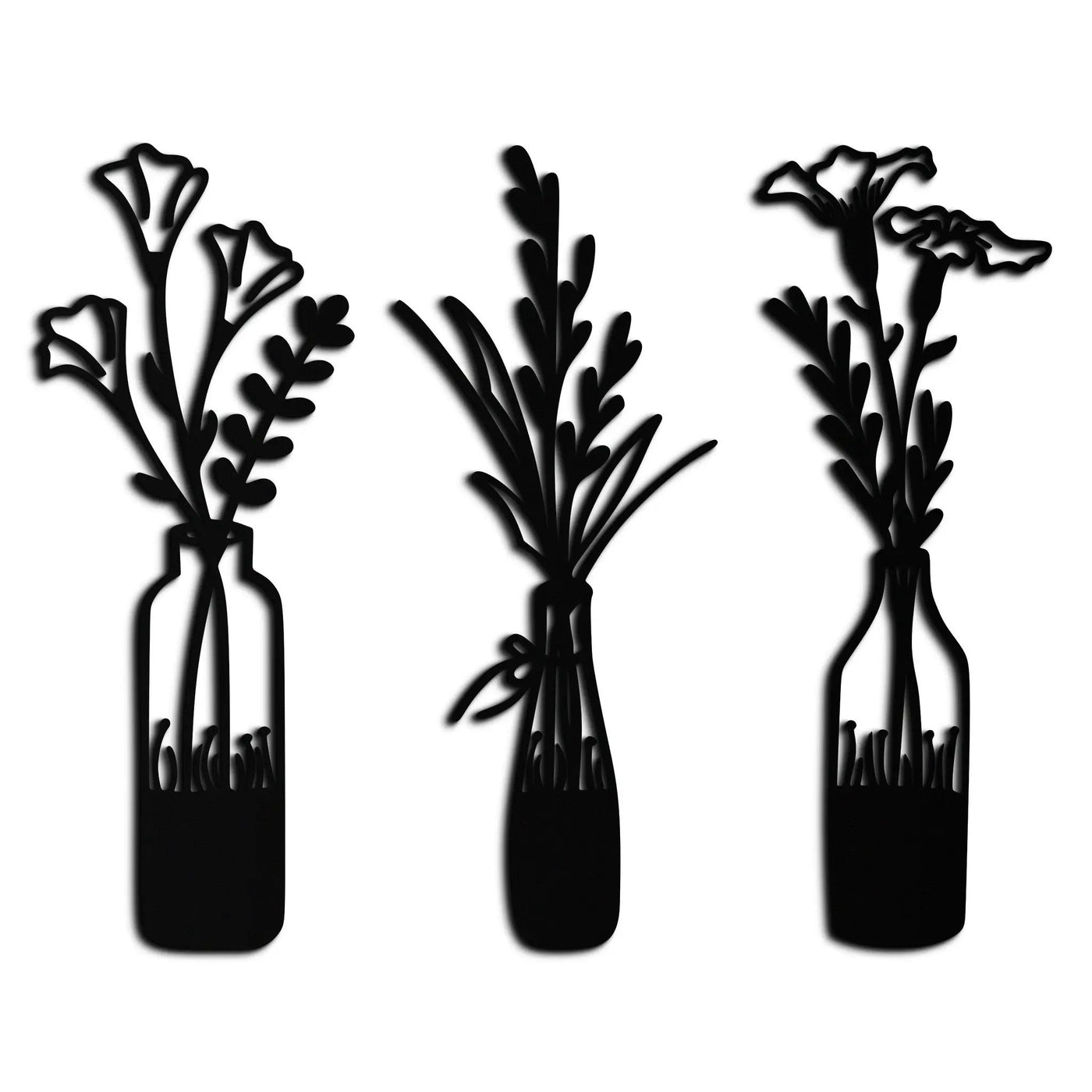 Rustic Floral Bottle Metal Wall Art - Elegant Vase & Flower Steel Decor - KAF142 by Enova Art