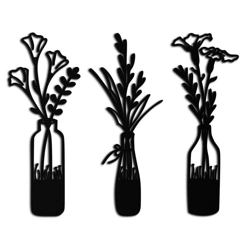 Rustic Floral Bottle Metal Wall Art - Elegant Vase & Flower Steel Decor - KAF142 by Enova Art