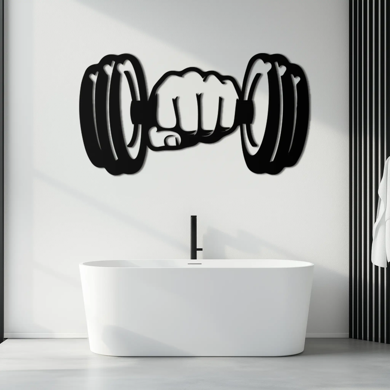 Gym Dumbbell Power Metal Wall Art - Bold and Motivational Gym Decor - KAF143 by Enova Art