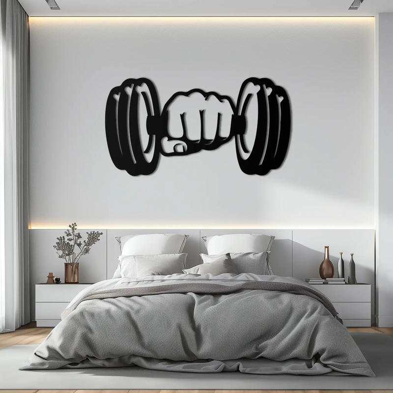 Gym Dumbbell Power Metal Wall Art - Bold and Motivational Gym Decor - KAF143 by Enova Art
