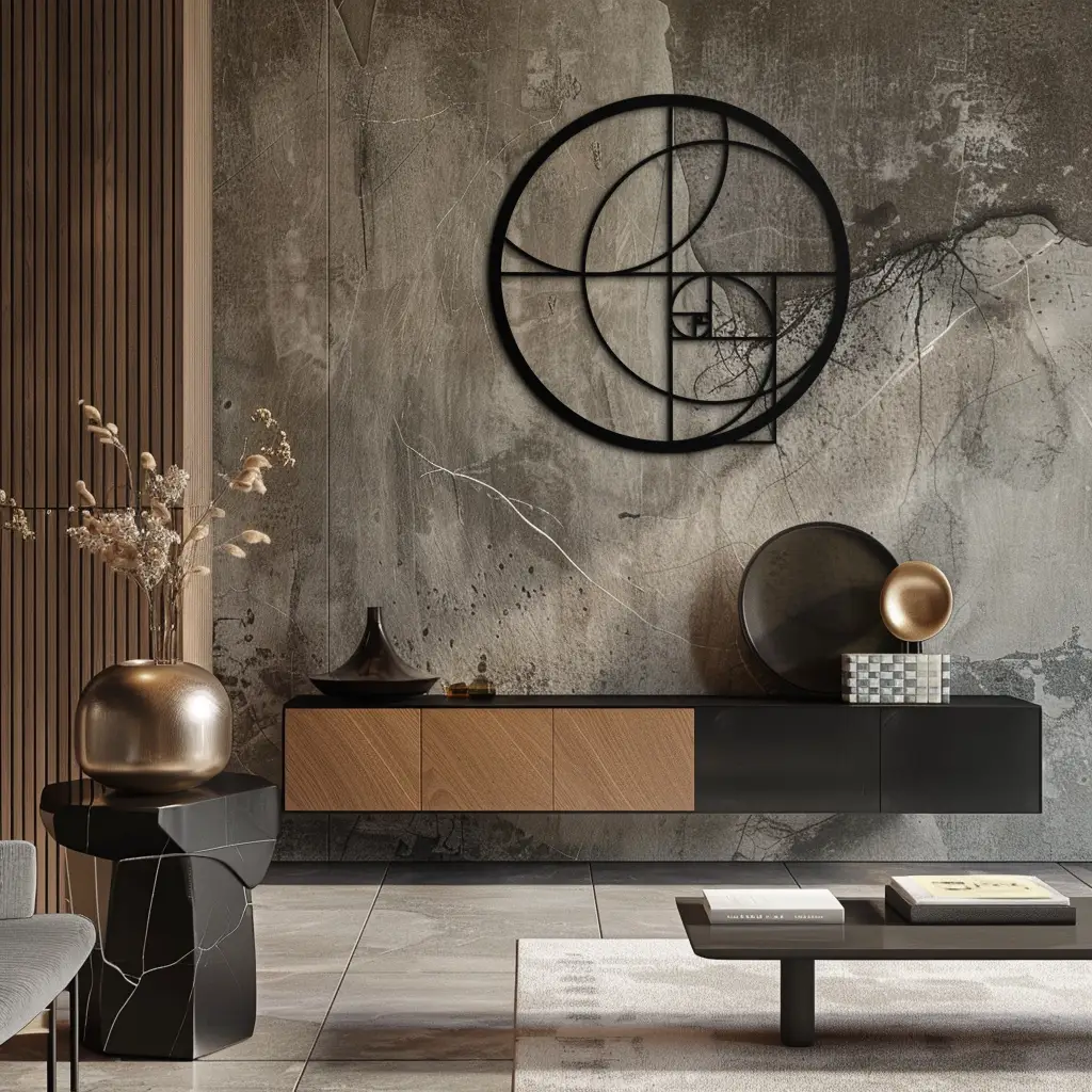Golden Ratio Circular Metal Wall Art - Fibonacci-Inspired Geometric Design - KAF145 by Enova Art