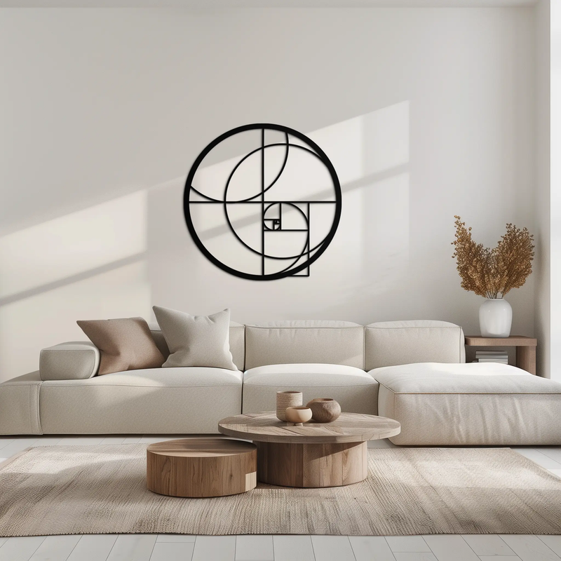 Golden Ratio Circular Metal Wall Art - Fibonacci-Inspired Geometric Design - KAF145 by Enova Art