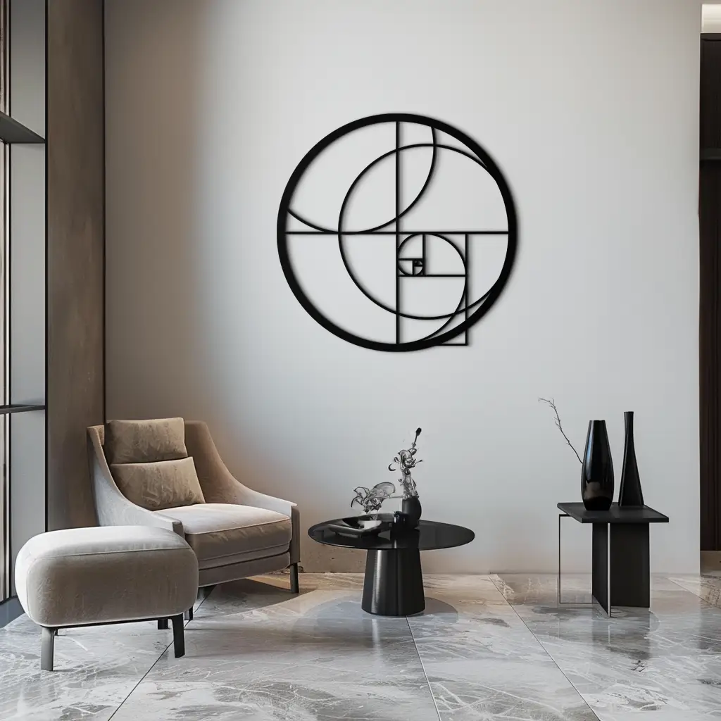 Golden Ratio Circular Metal Wall Art - Fibonacci-Inspired Geometric Design - KAF145 by Enova Art