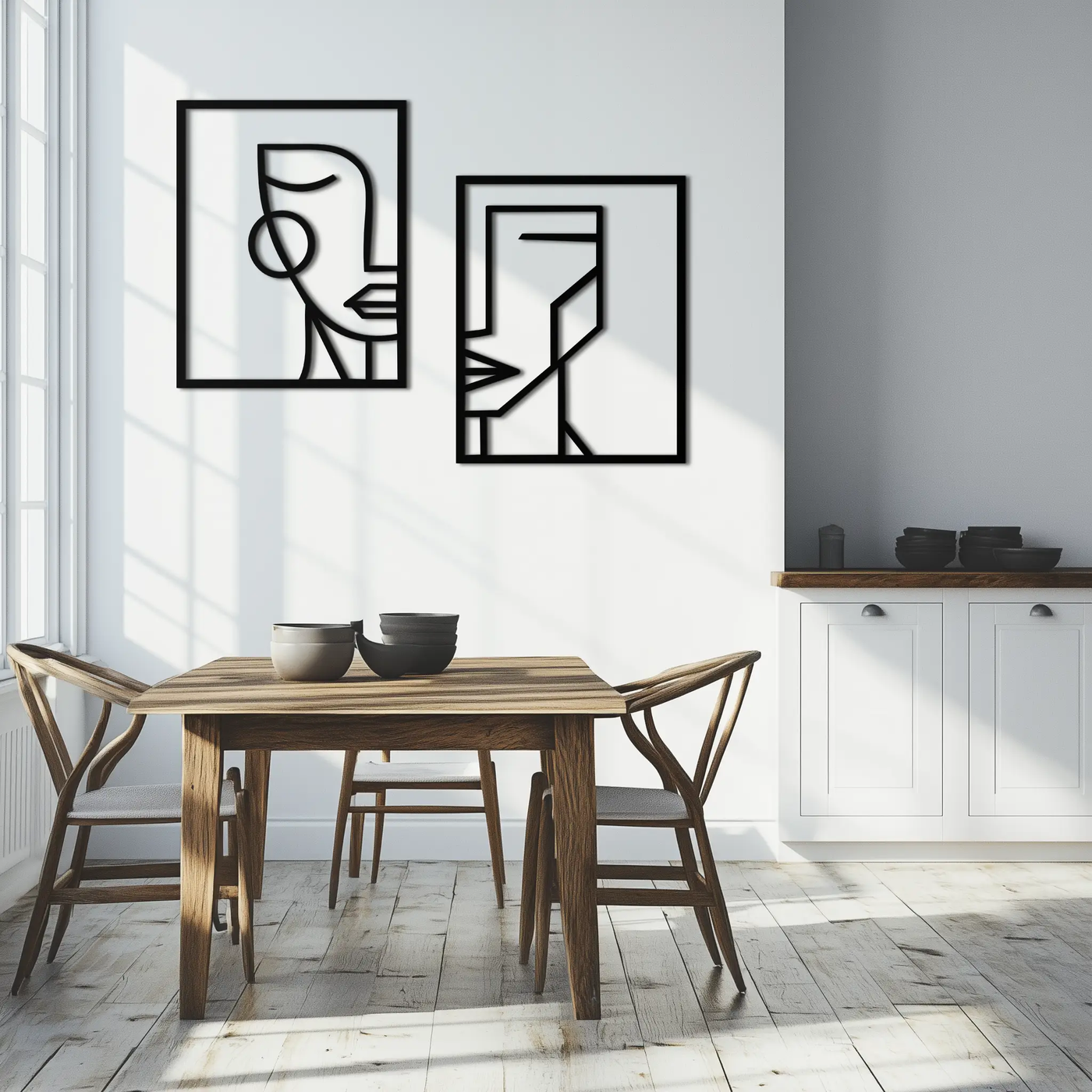 Abstract Faces Metal Wall Art - Modern Geometric Line Art Decor - KAF146 by Enova Art