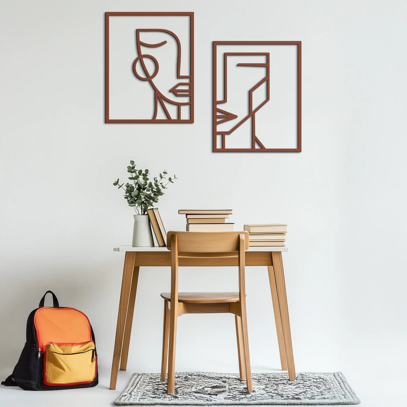 Abstract Faces Metal Wall Art - Modern Geometric Line Art Decor - KAF146 by Enova Art
